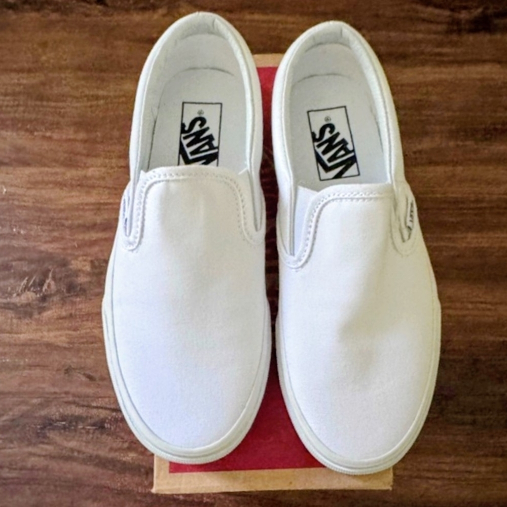 Vans Classic White Canvas Slip-Ons